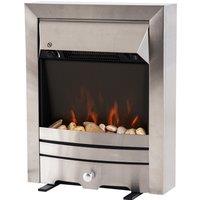 HOMCOM 2KW Electric Fireplace Pebble Burning Effect Heater Fire Flame Indoor Stove LED Lighting - Stainless Steel