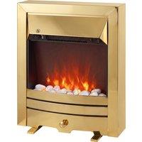 HOMCOM Electric Fireplace Stove Freestanding/Inset, 2000W, Electric Fire with LED Flame, Pebbles, Adjustable Thermostat, Gold