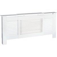 HOMCOM MDF Extendable Radiator Cover Cabinet Shelving Home Office Slatted Design White 139-208.5L x 20.5W x 82.5H cm Aosom UK
