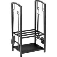 HOMCOM Firewood Log Rack Holder Wood Lumber Storage with Hooks 4 Tools-Black