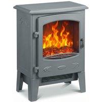 HOMCOM Electric Fireplace, Freestanding Electric Fire with Realistic Flame Effect, Log Burner, 1000W/ 2000W, Grey