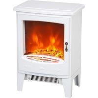 HOMCOM Freestanding Electric Fire, Freestanding Electric Fire w/ Realistic Flame Effect, Overheat Protection, 950w/ 1850W, White Aosom UK