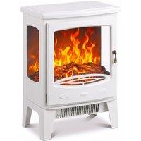 HOMCOM 900W/1800W Freestanding Electric Fireplace, Room Heater with Adjustable Artificial Flame, 3-Sided Tempered Glass, White