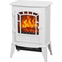 HOMCOM Electric Fireplace Stove, 1000W/2000W, Freestanding Electric Fire with LED Flame Effect, Adjustable Thermostat, White
