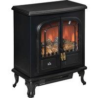 HOMCOM Electric Fireplace Stove Heater with LED Fire Flame Effect, Double Door, Freestanding & Portable with Overheat Protection, 1000W/2000W, Black
