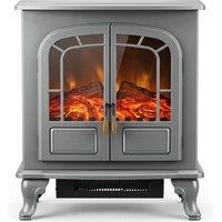 HOMCOM Freestanding Electric Fireplace Stove Heater with LED Fire Flame Effect Grey