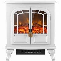 HOMCOM Freestanding Electric Fireplace Stove Heater with LED Fire Flame Effect White