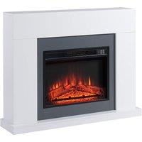 HOMCOM Electric Fireplace Suite with Remote Control, 2000W Freestanding Fireplace Heater with LED Flame Effect, Overheat Protection, White