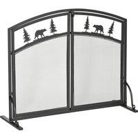 HOMCOM Fire Guard with Double Doors, Metal Mesh Fireplace Screen, Spark Flame Barrier with Tree Decoration for Living Room, Bedroom Decor Aosom UK