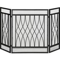 HOMCOM 3-Panel Folding Fireplace Screen, Metal Mesh Fire Spark Guard, 126L x 3W x 80H cm-Black Aosom UK