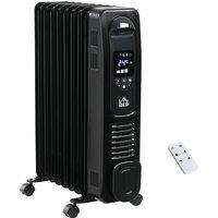 HOMCOM 2180W Digital Oil Filled Radiator, 9 Fin, Portable Electric Heater with LED Display, Timer 3 Heat Settings Safety Cut-Off Black Aosom UK