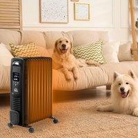 HOMCOM 2720W Digital Display Oil Filled Radiator 11Fin Portable Electric Heater w/ Built-in Timer Three Heat Settings Remote Control Aosom UK