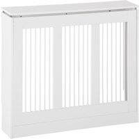 HOMCOM Radiator Cover Vertical Slatted Grille Heater Cover Top Shelf MDF Steel for Heat Circulation 90 x 18 x 84 cm White