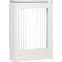 HOMCOM Radiator Cover Vertical Slatted Grille Heater Cover Top Shelf MDF Steel for Heat Circulation 60 x 18 x 84 cm White