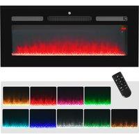 HOMCOM 102cm Electric Fireplace, 2000W Recessed and Wall Mounted Electric Fire with Remote Control, 9 Flame Colour and Crystal, Black
