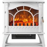 HOMCOM 3-Sided Glass Electric Fire Fan Heater, Electric Fireplace Stove Freestanding Log Burner with Flame Effect, White