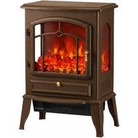 HOMCOM Electric Fireplace Stove, 1000/2000W 3-Sided Freestanding Fireplace Heater with 3D Flame Log, Thermostat, Brown