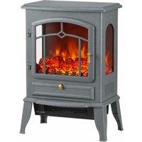 HOMCOM Electric Fireplace Stove, 1000/2000W 3-Sided Freestanding Fireplace Heater with 3D Flame Log, Thermostat, Grey