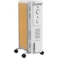 HOMCOM 1500W Oil Radiator, 7 Fin Energy Efficient Portable Electric Heater with 3 Heat Settings, Adjustable Thermostat, White Aosom UK