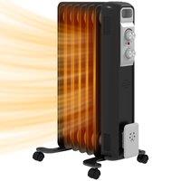 HOMCOM Oil Radiator Argos, 1500W Energy Efficient Portable Electric Heater with 7 Fin, 3 Heat Settings, Overheat Protection, Wheels, Black Aosom UK