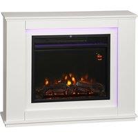 HOMCOM Electric Fireplace with 12 Colours Realistic Flame Effect & 5 Brightness Levels, 1000W/2000W Inset Electric Fire and Mantel Reach up to 30 m Space with Remote & Timer for Living Room, White