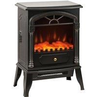 HOMCOM Electric Fireplace Stove Heater with 3D Flame Effect, 2000W/1000W, Freestanding Portable Fireplace with Adjustable Thermostat, 2 Heat Settings for Living Room, Black