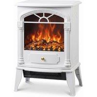 HOMCOM Freestanding Portable Fireplace, Electric Fireplace Stove Heater with 3D Flame Effect and Adjustable Thermostat, White