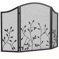 HOMCOM 3-Panel Folding Fireplace Screen for Hearth Protection, Heat-Resistant Metal Fire Spark Guard, Black
