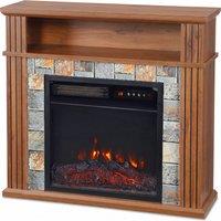 HOMCOM Freestanding Electric Fireplace Suite, 1800W, Open Shelf, Electric Fire and Surround with LED Flame, Remote, Grey