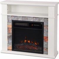 HOMCOM Freestanding Electric Fireplace Suite, 1800W, Open Shelf, Electric Fire and Surround with LED Flame, Remote, White