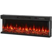 HOMCOM 50 Electric Fireplace Insert, 3-Sided Freestanding/Wall Recessed Electric Fire Heater with Adjustable Flame, 1800W