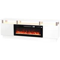 HOMCOM Electric Fireplace TV Stand for 80 TVs, 1800W LED Light Entertainment Center with Adjustable Flame, Remote, White