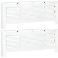 HOMCOM Set of 2 MDF Extendable Radiator Cover with Cabinet Shelving, Home Office Slatted Design, White 139-208.5L x 20.5W x 82.5H cm