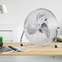 HOMCOM High-Velocity Floor Fan: 20 Chrome Metal, Adjustable Tilt, 3 Speeds, Portable for Gym, Home Office, Silverstone Aosom UK