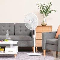 HOMCOM Pedestal Fan 54'' with LED Display, 3 Speeds, 3 Modes, 85 Oscillation, Adjustable Height & Remote for Living Room, Black and White Aosom UK