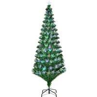 HOMCOM 6ft Tall Artificial Tree Fiber Optic Colorful LED Pre-Lit Holiday Home Christmas Decoration with Flash Mode - Green