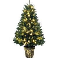 HOMCOM Realistic Xmas Tree, 4ft Prelit Artificial Christmas Tree with 80 Lights, Green