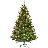 HOMCOM 1.8m Prelit Christmas Tree Artificial Tree, Metal Stand-Green