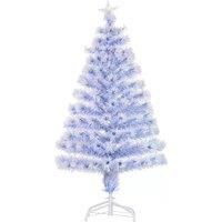 HOMCOM Artificial Fibre Optic Christmas Tree w/ 26 LED Lights Pre-Lit White Blue 4FT Aosom UK