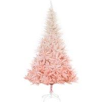 HOMCOM 6ft Artificial Christmas Tree Holiday Home Decoration w/ Metal Stand, Automatic Open, White & Pink Realistic Design Faux w/ Stand Aosom UK