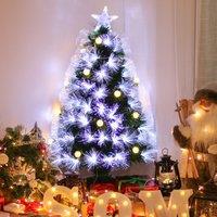 HOMCOM 3ft White Pre Lit Christmas Tree w/ 90 LEDs Star Topper Tri-Base Full Bodied Seasonal Decoration Pre-Lit Home Aosom UK