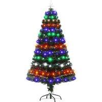 HOMCOM 5ft Pre-Lit Fiber Optic Christmas Tree w/ Star Tree Topper, Solid Metal Base, 170 Branch Tips, 6 Color LED Lights Home Decoration Aosom UK