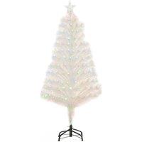 HOMCOM 4 Feet Prelit Artificial Christmas Tree with Fiber Optic LED Light, Holiday Home Xmas Decoration, White Aosom UK