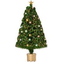 HOMCOM 4FT Prelit Artificial Christmas Tree Fiber Optic Holiday Home Xmas Indoor Decoration with Golden Stand Green