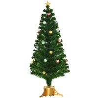 HOMCOM 5FT Pre Lit Christmas Tree Artificial Tree Fiber Optic Holiday Home Xmas Indoor Decoration with Golden Stand Green Aosom UK