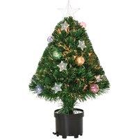 HOMCOM 2FT Pre-lit Artificial Christmas Tree Tabletop Multicoloured Fibre Optic Xmas Decoration w/ LED Lights Pot Table Desk - Green Aosom UK