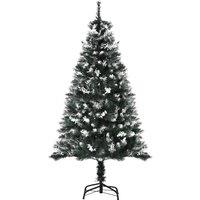 HOMCOM 5FT Artificial Snow Dipped Christmas Tree Xmas Pencil Tree Holiday Home Decoration with Foldable Feet White Berries Dark Green Aosom UK