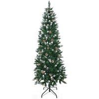 HOMCOM 6 Foot Snow Artificial Christmas Tree with Realistic Branches, Pine Cone, for Indoor Decoration, Green White Aosom UK