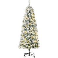 HOMCOM 5 Feet Pre Lit Christmas Tree Artificial Snow Flocked Christmas Tree with Warm White LED Ligh
