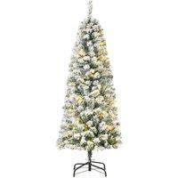 HOMCOM 5 Feet Pre Lit Christmas Tree Artificial Snow Flocked Christmas Tree w/ Warm White LED, Holiday Home Xmas Decoration, Green White Aosom UK